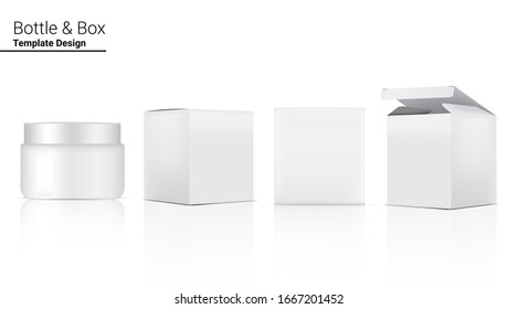 Bottle Jar Mock up Realistic Cosmetic and Box for Skincare Product or medicine on White Background Illustration. Health Care and Medical Concept Design.