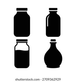 Bottle or Jar Silhouette Icon Set on White Background