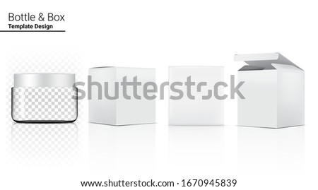 Bottle Jar Transparent Mock up Realistic Cosmetic and Box for Skincare Product or medicine on White Background Illustration. Health Care and Medical Concept Design.