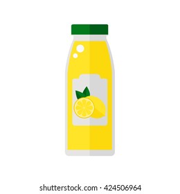 Bottle of juice isolated icon on white background. Lemon juice icon. Flat style vector illustration.