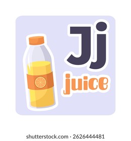 A bottle of juice with the letter J. English alphabet. Vector illustration in a flat style