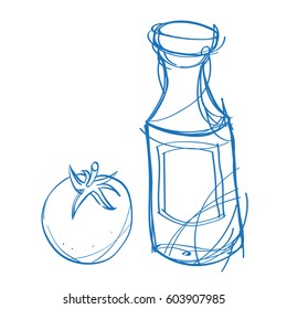 Bottle of ketchup logo sketch. The elements for infographics with a hand-drawing style.