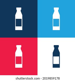 Botella con etiqueta azul y rojo cuatro colores conjunto de iconos mínimo