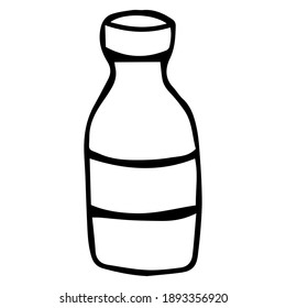 bottle with a label in doodle style. Bottle as part of the interior.