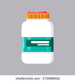 Bottle with label for food, pills, capsules, recipes, vitamins, etc isolated on a white background. For the design of the concepts of medicine, stickers, banners.