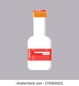 Bottle with label for food, pills, capsules, recipes, vitamins, etc isolated on a white background. For the design of the concepts of medicine, stickers, banners.