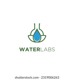 Bottle laboratory with water drop leaf logo design vector icon illustration