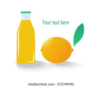 bottle and lemon isolated on white background. place for text. orange color. vector illustration