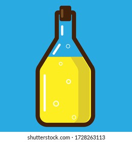 Bottle of Lemonade Juice on in a bright cartoon style. Fast food vector in nice colors isolated on a blue background.