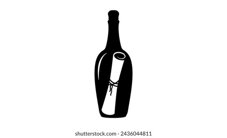 bottle with letter, black isolated silhouette