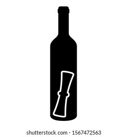 Bottle with letter Message concept Folded scroll document in old container icon black color vector illustration flat style image icon black color