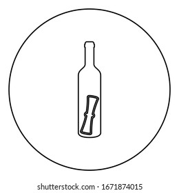 Bottle with letter Message concept Folded scroll document in old container icon in circle round outline black color vector illustration flat style image