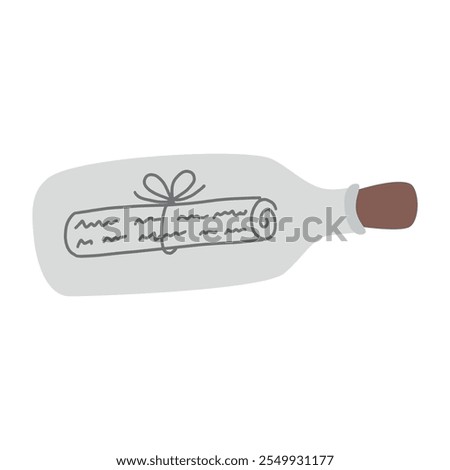 Bottle with a letter. Message in a bottle in flat design.