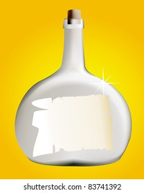 bottle with a letter on an orange background
