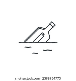Bottle, letter, paper, pirate, seafaring, crime, bandit icon, vector illustration