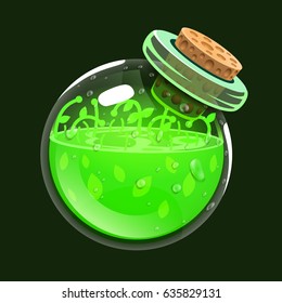 Bottle of life. Game icon of magic elixir. Interface for rpg or match3 game. Health or nature. Big variant. Vector illustration