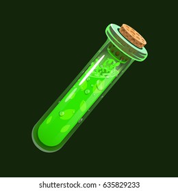 Bottle of life. Game icon of magic elixir. Interface for rpg or match3 game. Health or nature. Small variant. Vector illustration