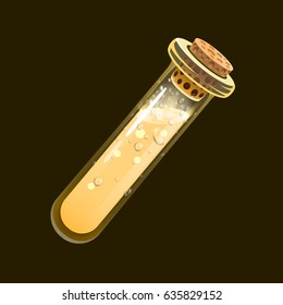 Bottle of light. Game icon of magic elixir. Interface for rpg or match3 game. Sun, light, energy. Small variant. Vector illustration