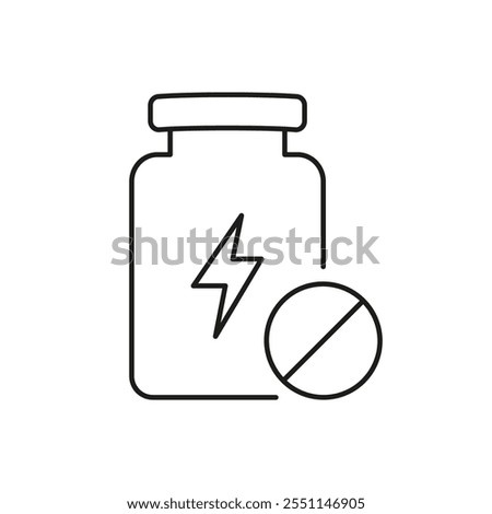 Bottle with Lightning Bolt and Pill Line Icon. Energy Supplements to Boost Energy Levels. Vitality and Stamina. Isolated Vector Illustration.
