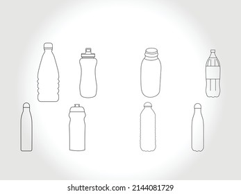 bottle line art icon vector free download.Bottles for Liquid Signs Black Thin Line Icon Set Include of Water, Alcohol Drink and Jar. Vector illustration of Icons 