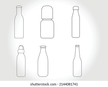 bottle line art icon vector free download.Bottles for Liquid Signs Black Thin Line Icon Set Include of Water, Alcohol Drink and Jar. Vector illustration of Icons 