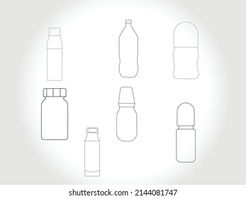 bottle line art icon vector free download.Bottles for Liquid Signs Black Thin Line Icon Set Include of Water, Alcohol Drink and Jar. Vector illustration of Icons 