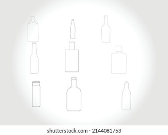 línea de botellas de arte icono de vectores de descarga libre.Botellas para señales líquidas Línea delgada negra Juego de iconos de línea delgada incluye agua, bebida alcohólica y jabón. Iconos vectoriales 