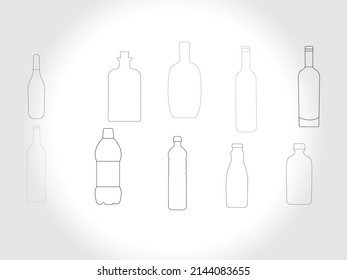 bottle line art icon vector free download.Bottles for Liquid Signs Black Thin Line Icon Set Include of Water, Alcohol Drink and Jar. Vector illustration of Icons 