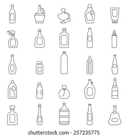 Bottle line icons set.Vector