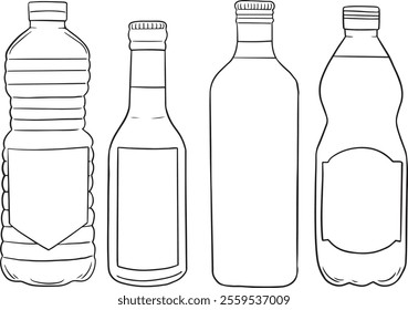 Bottle lines icons on white background - vector illustration.Vector set