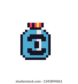 Bottle of liquid and alcoholic beverages pixel art icon. Design for logo, sticker, mobile app, website, badges and patches. 8-bit sprite. Perfume glass bottle isolated vector illustration. 