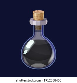 Bottle with liquid black potion magic elixir game icon GUI. Vector illstration for app games user interface isolated cartoon style