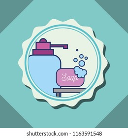 bottle liquid dispenser soap bubbles banner bathroom