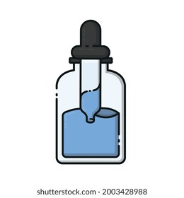 Flasche mit Flüssigkeit und Tropfen