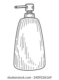 Bottle liquid hand soap sketch. Hand drawn line art illustration.