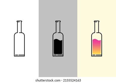 bottle and liquid icon set  wine bottle icon and thin line  silhouette    gradient style  for design element  poster  brand logo