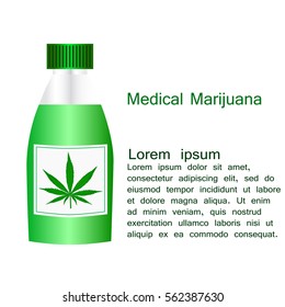 Bottle with liquid medical marijuana, vector illustration