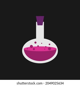 Botella con elixir mágico de poción púrpura líquido - simple icono de juego. Ilustración vectorial para la interfaz de usuario de juegos de aplicaciones estilo de caricatura aislado