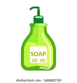 Bottle of liquid soap with dispenser for skin care, spa. Human basic hygiene concept.