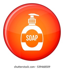 Bottle of liquid soap icon in red circle isolated on white background vector illustration