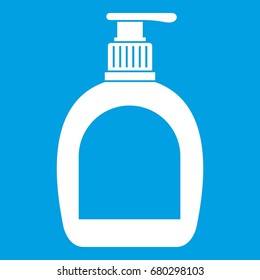 Bottle with liquid soap icon white isolated on blue background vector illustration