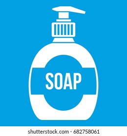 Bottle of liquid soap icon white isolated on blue background vector illustration