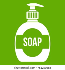 Bottle of liquid soap icon white isolated on green background. Vector illustration