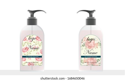 Bottle with liquid soap with label designs for your product. Plastic bottle with label ready for mock up. vector