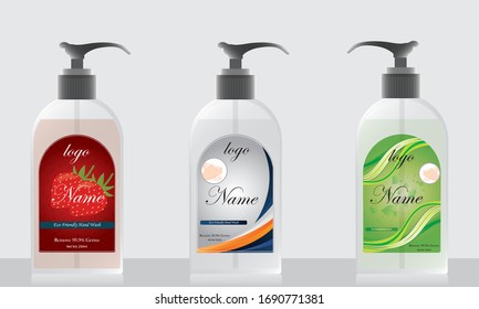 Bottle with liquid soap with label designs for your product. Plastic bottle with label ready for mock up. vector