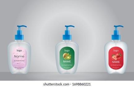 Bottle with liquid soap with label designs for your product. Plastic bottle with label ready for mock up. vector