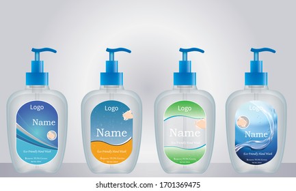 Bottle with liquid soap with label designs for your product. Plastic bottle with label ready for mock up. vector