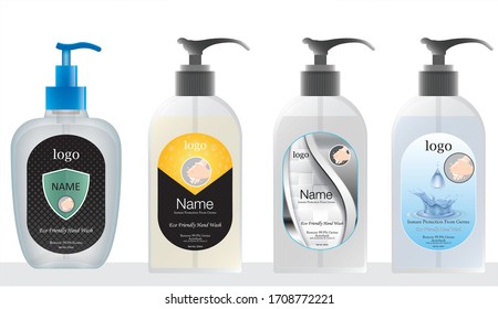 Bottle with liquid soap with label designs for your product. Plastic bottle with label ready for mock up. vector