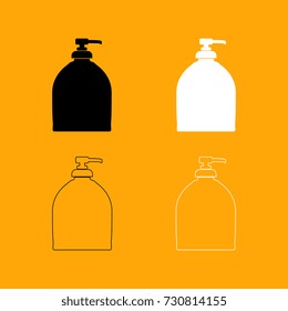 Bottle of liquid soap set black and white icon .