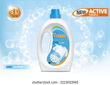 Bottle with Liquid washing powder. Packaging with laundry detergent. vector illustration.